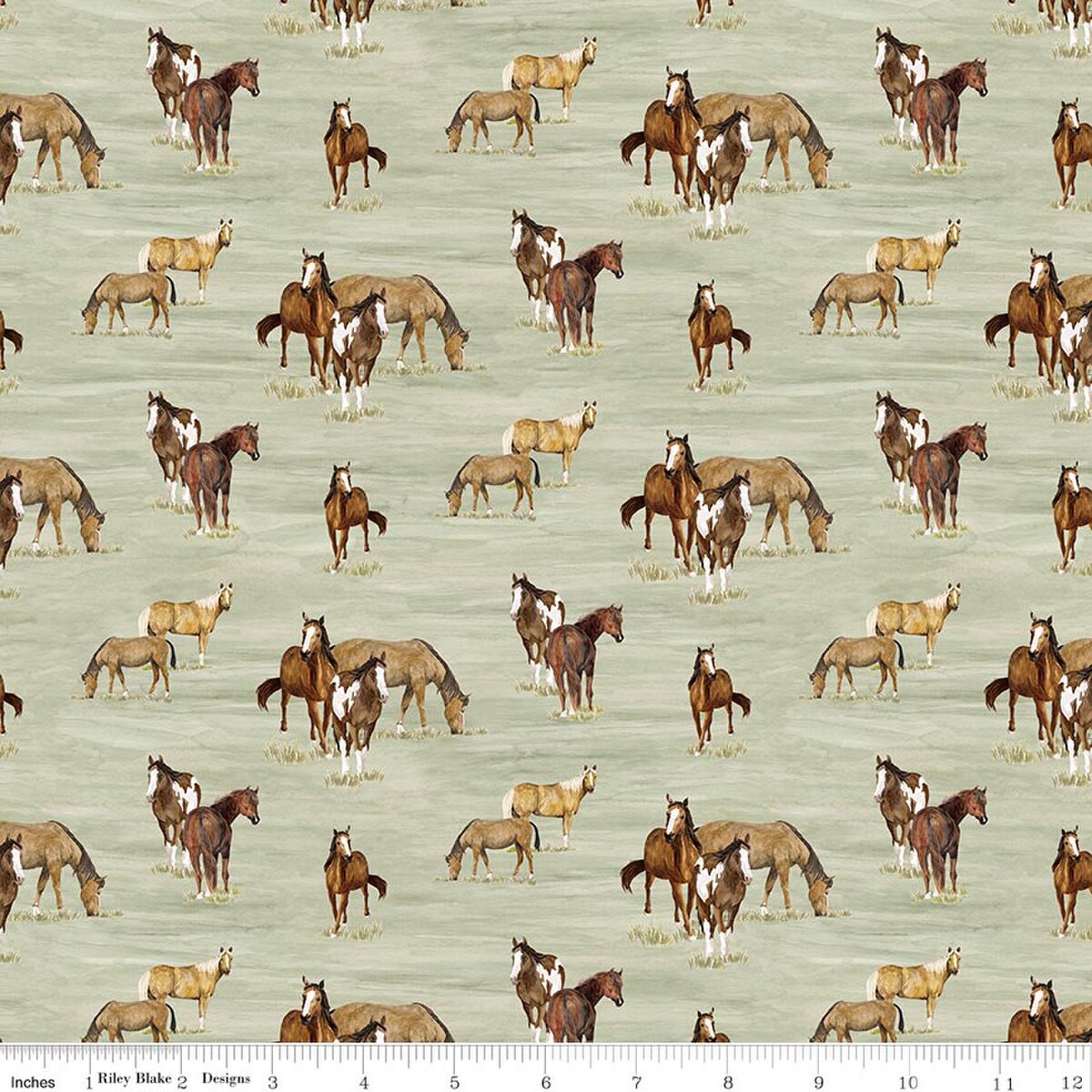 The Homestead Horses Green Quilt Fabric by The Homestead — Tara Reed