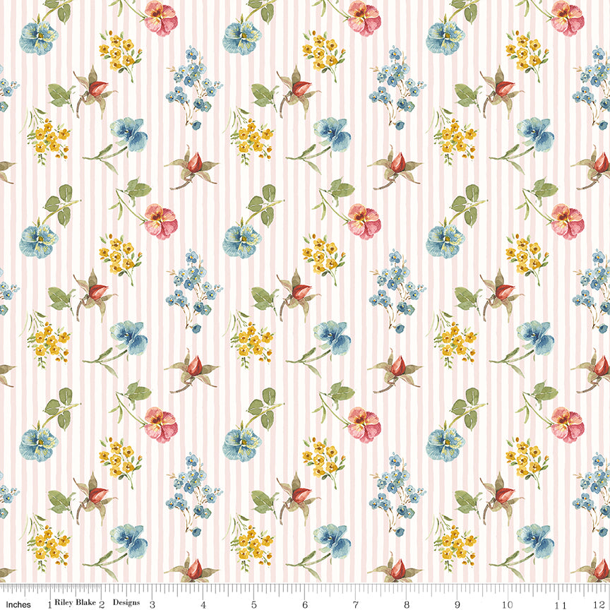 Little Garden Path Floral Stripes Pink Quilt Fabric by Little Garden Path — Lisa Audit