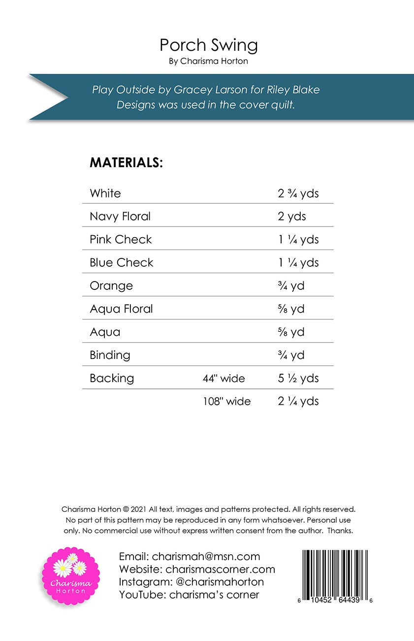 Back of the Porch Swing Quilt Pattern by Charisma Horton