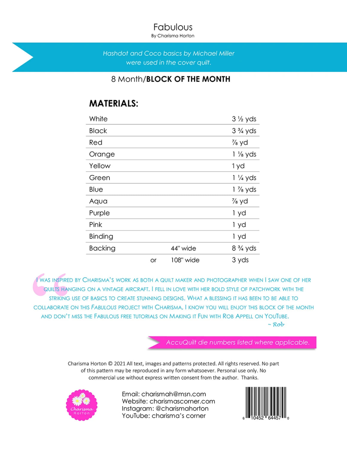 Back of the Fabulous Quilt Pattern by Charisma Horton