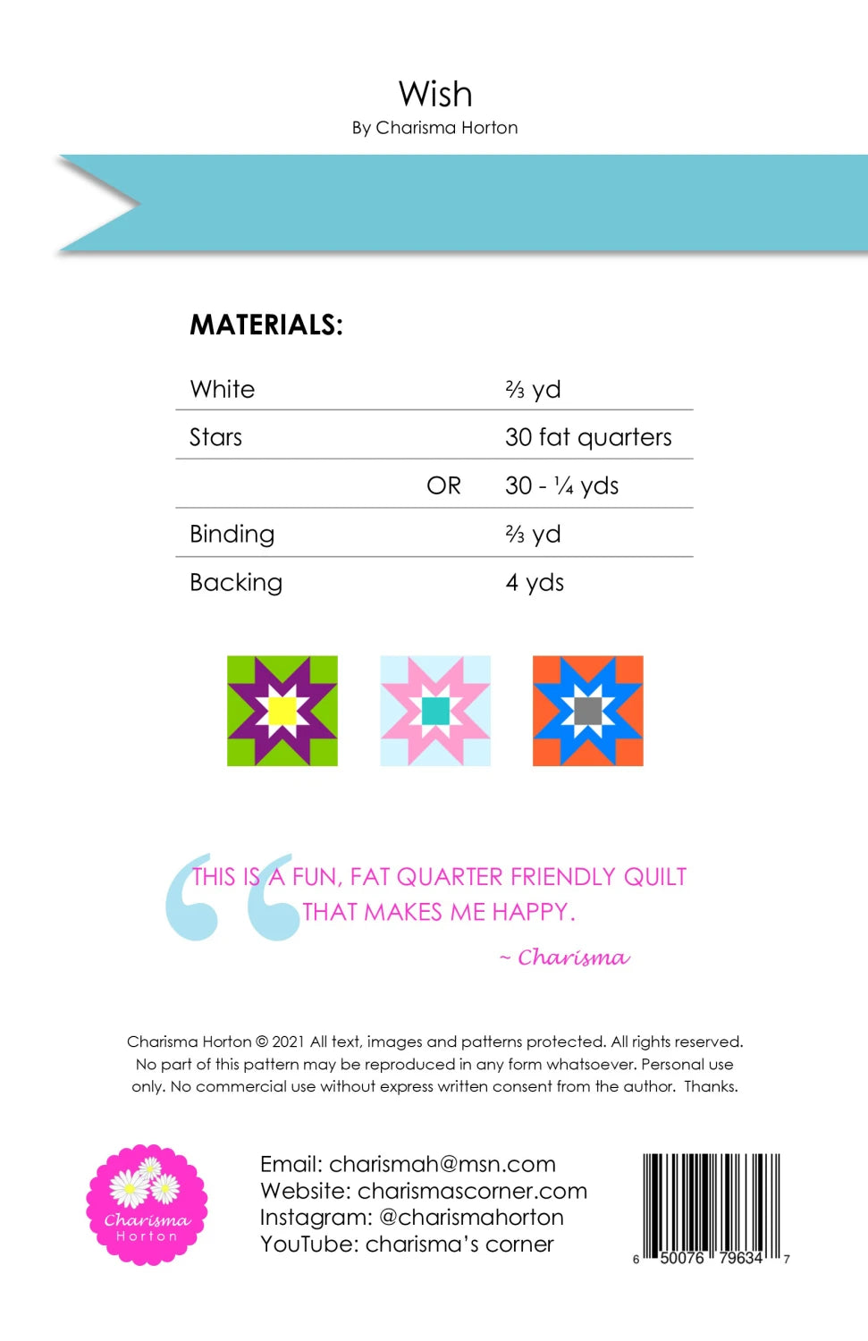 Back of the Wish Quilt Pattern by Charisma Horton