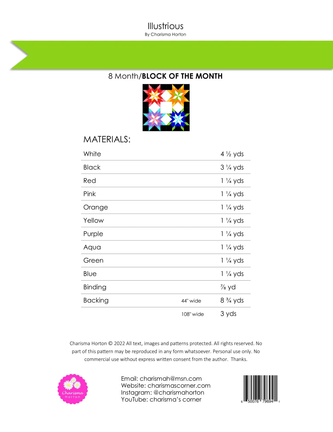 Back of the Illustrious BOM Quilt Pattern by Charisma Horton