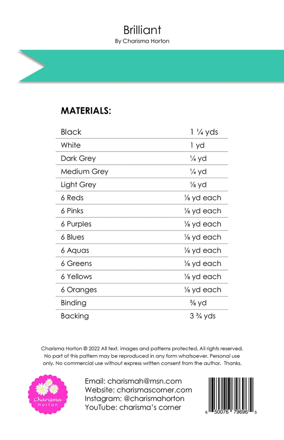 Back of the Brilliant Quilt Pattern by Charisma Horton