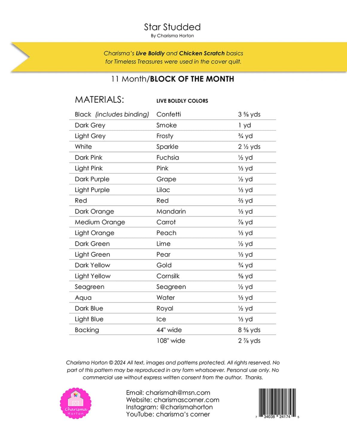 Back of the Star Studded Block of the Month Quilt Pattern by Charisma Horton