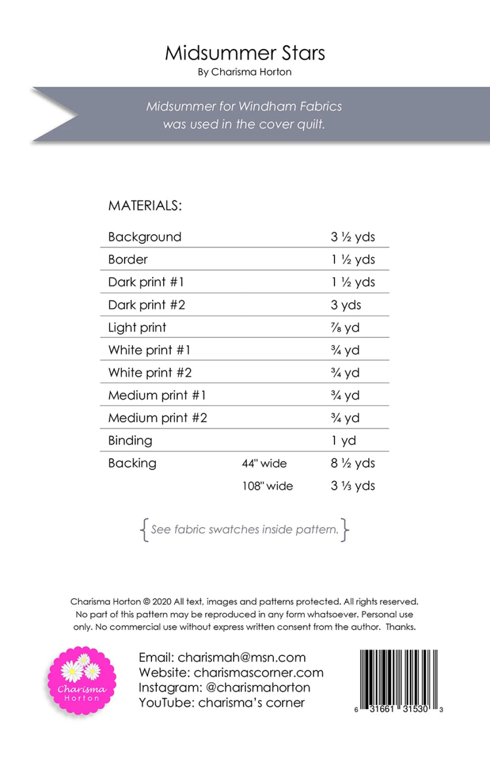 Back of the Midsummer Stars Quilt Pattern by Charisma Horton