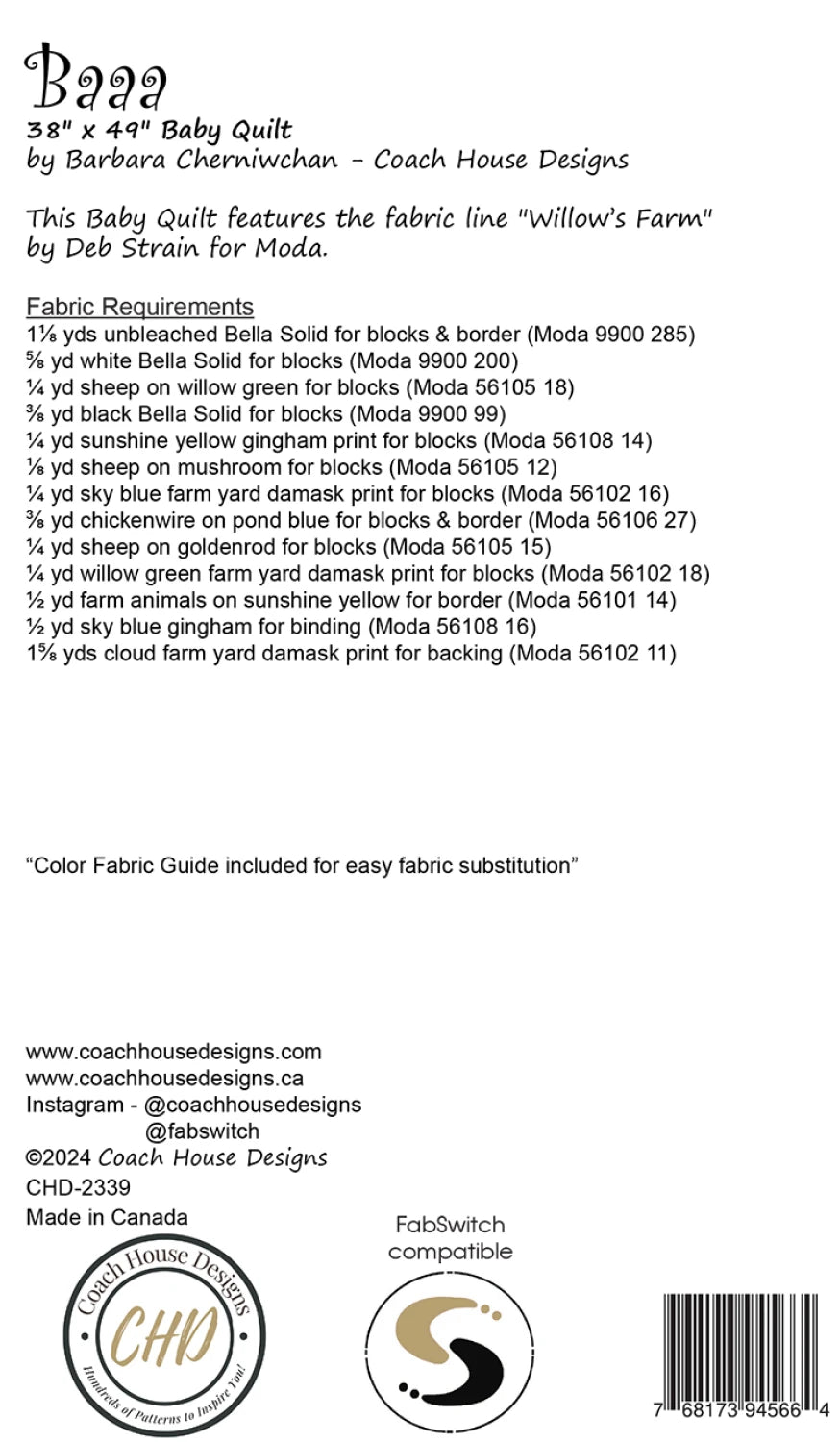 Back of the Baaa Quilt Pattern by Coach House Designs