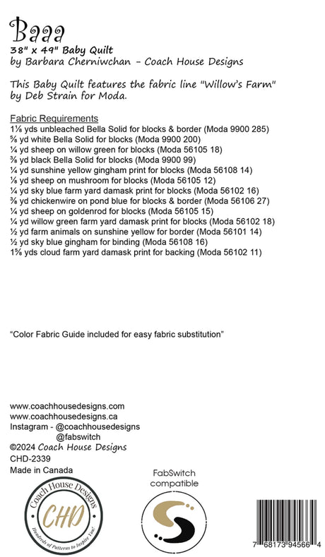 Back of the Baaa Quilt Pattern by Coach House Designs