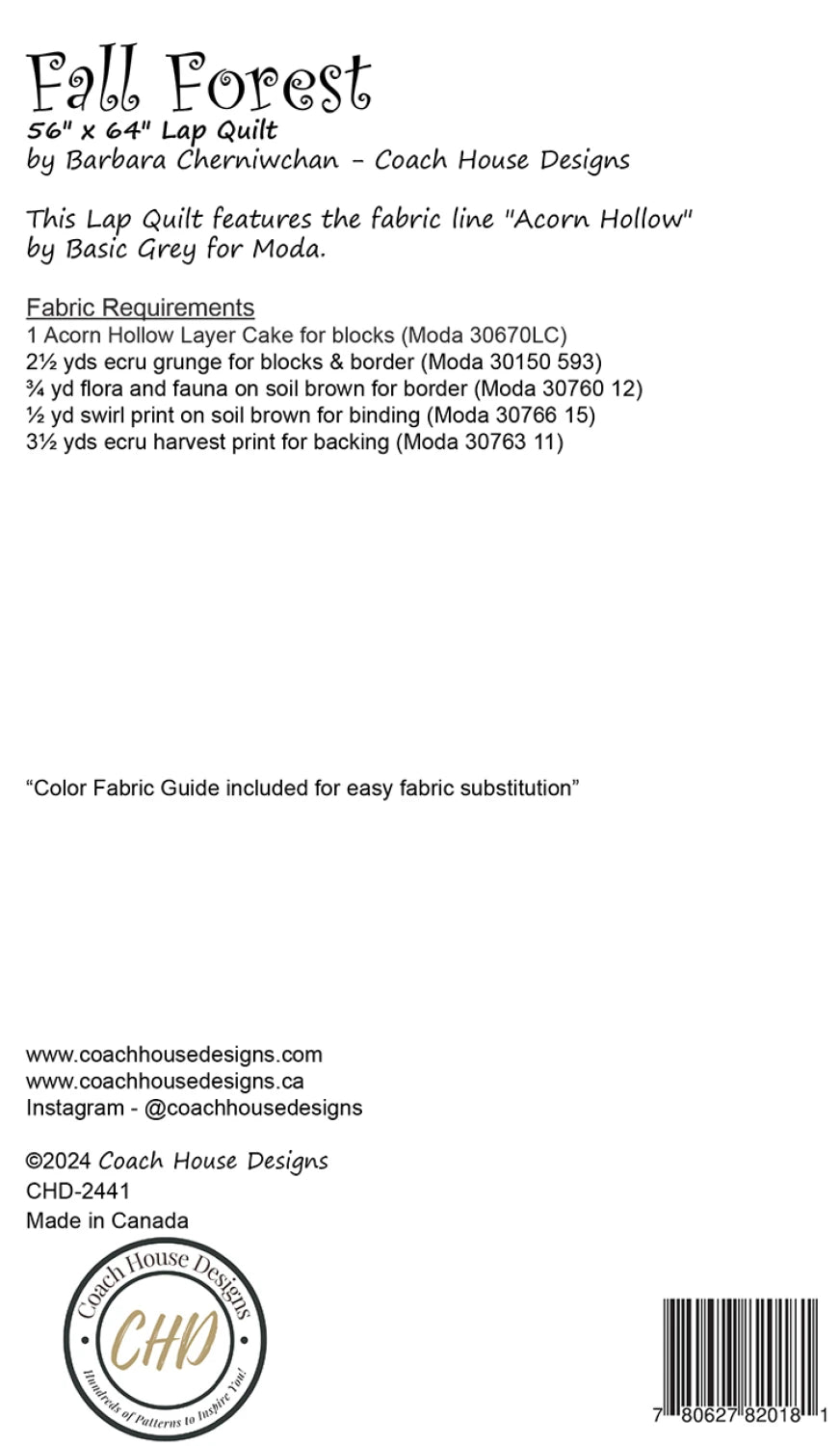 Back of the Fall Forest Quilt Pattern by Coach House Designs