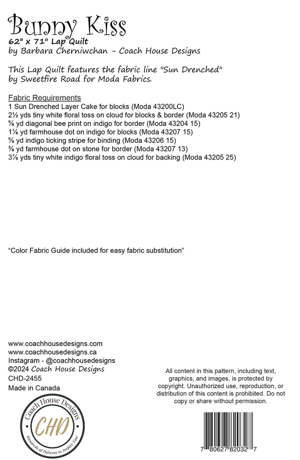 Back of the Bunny Kiss Quilt Pattern by Coach House Designs