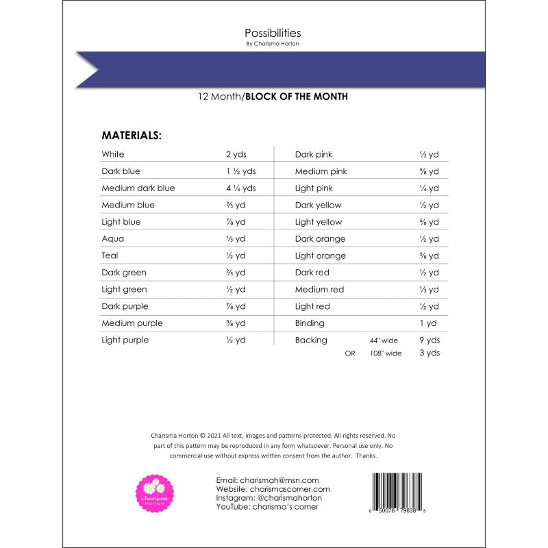 Back of the Possibilities BOM Quilt Pattern by Charisma Horton