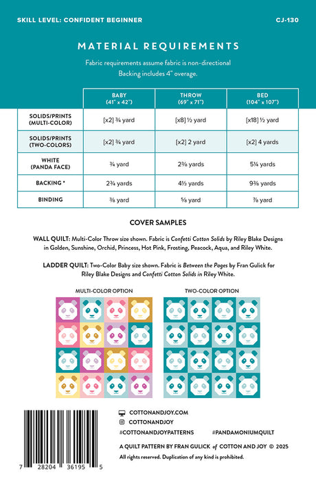 Back of the Pandamonium Quilt Pattern by Cotton and Joy