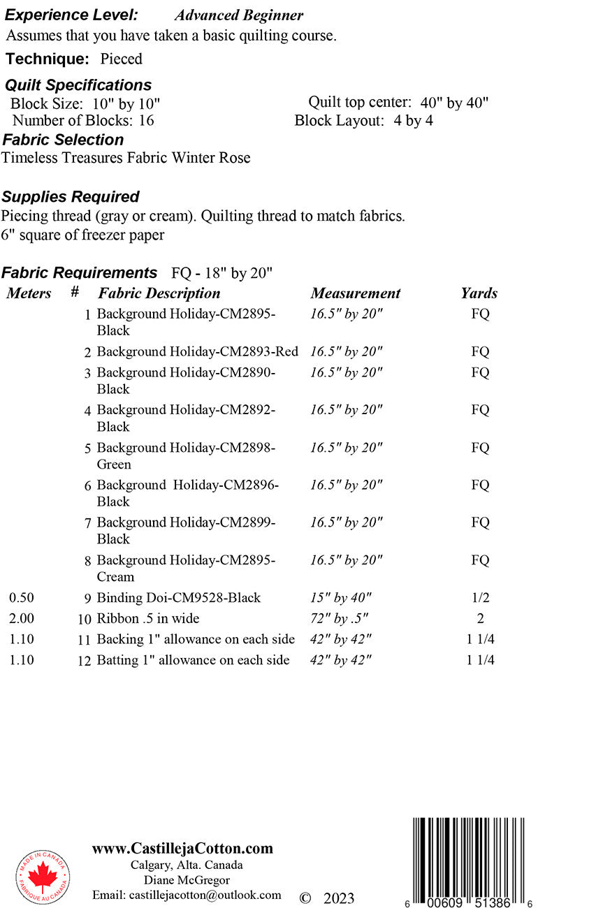 Back of the Christmas Rose Tree Skirt Pattern by Castilleja Cotton