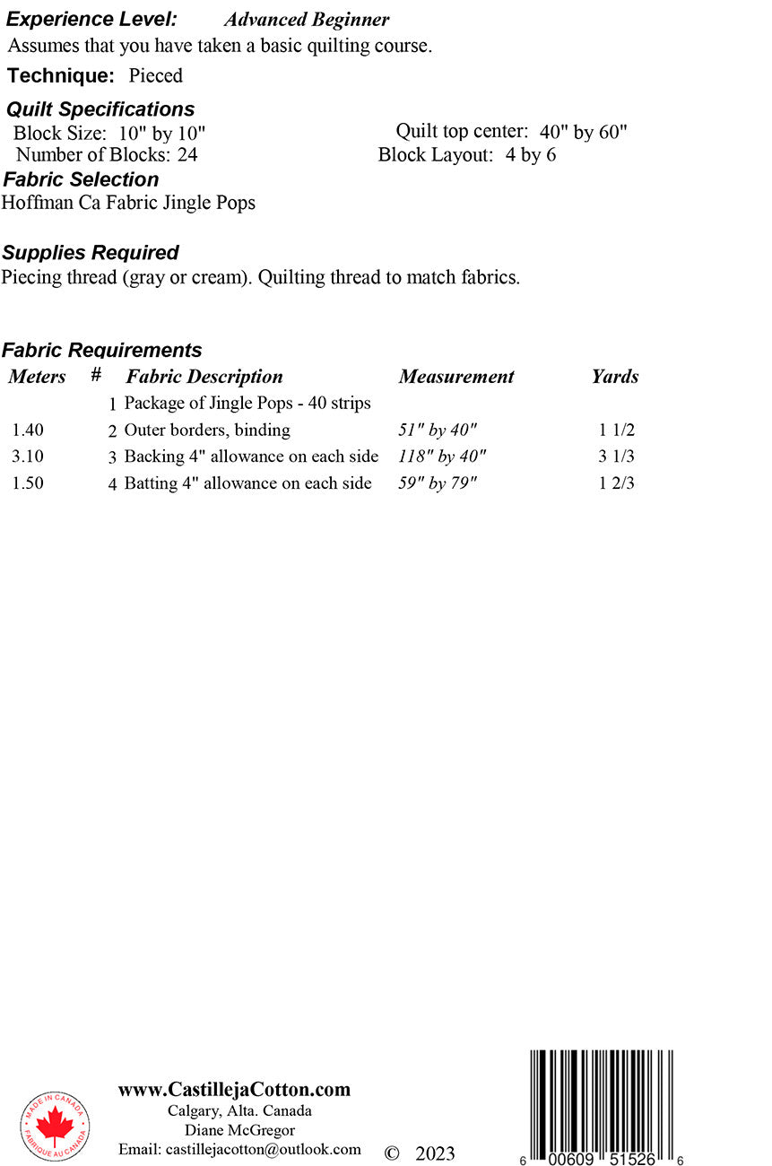 Back of the Jingle Rail Fence Quilt Pattern by Castilleja Cotton