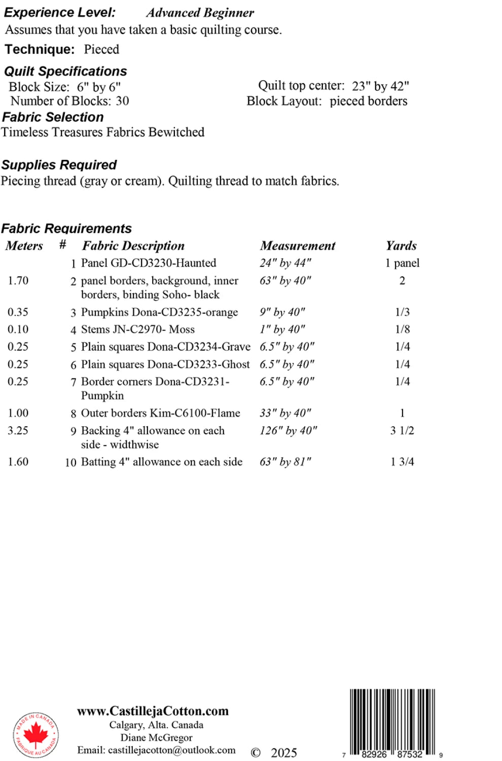 Back of the Bewitched House Quilt Pattern by Castilleja Cotton