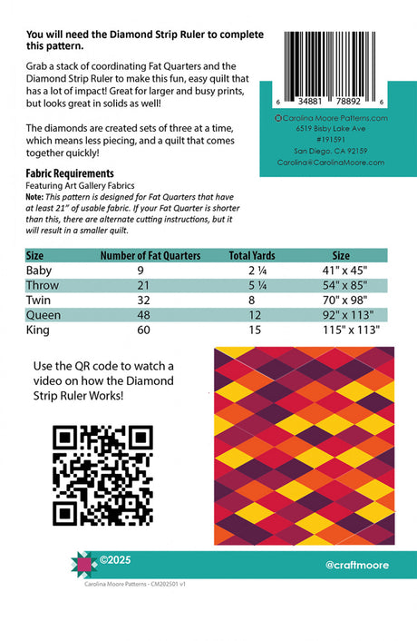 Back of the Fat Quarter Diamonds Quilt Pattern by Carolina Moore