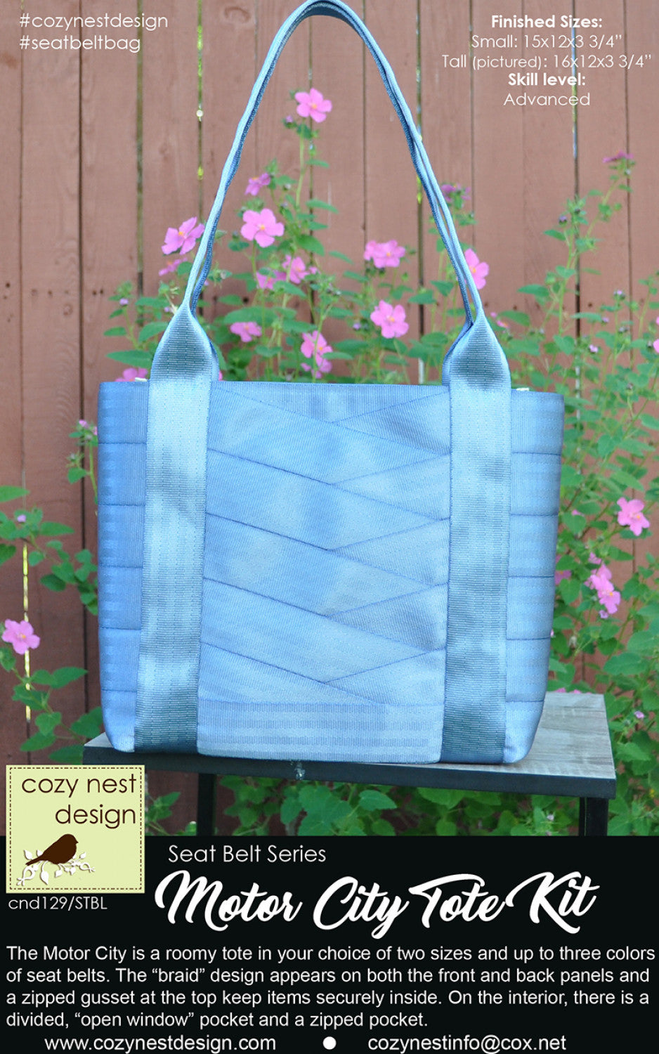 Motor City Seat Belt Tote Kit in Steel Blue by Cozy Nest Designs