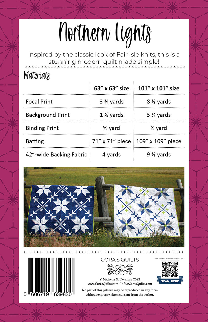 Back of the Northern Lights Quilt Pattern - the Monochromatic Edition by Cora's Quilts