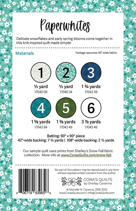 Back of the Paperwhites Quilt Pattern by Cora's Quilts