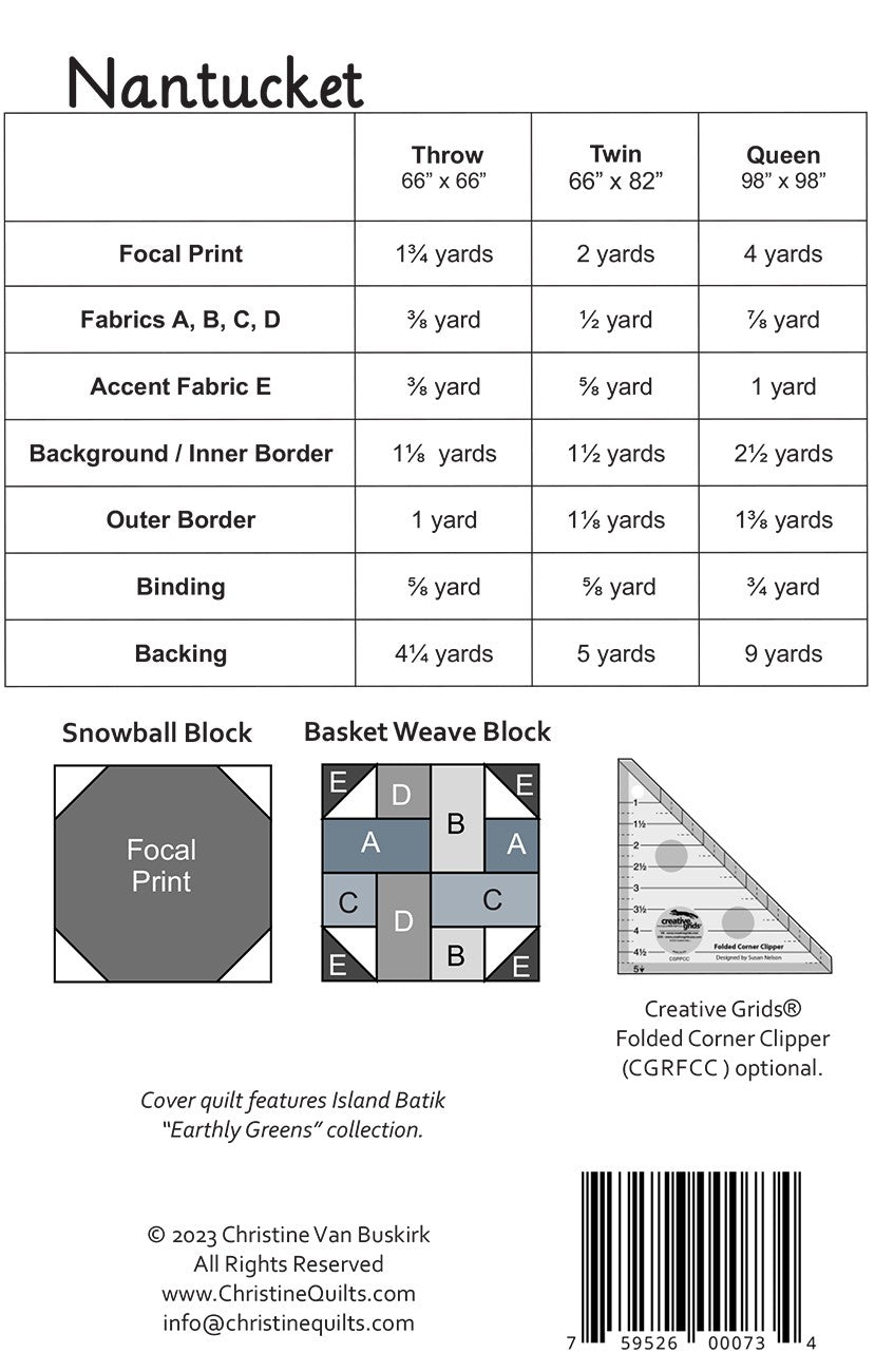 Back of the Nantucket Quilt Pattern by Christine Quilts