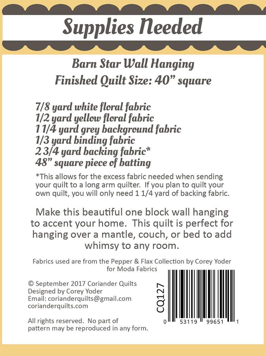 Back of the Barn Star Quilt Pattern by Coriander Quilts