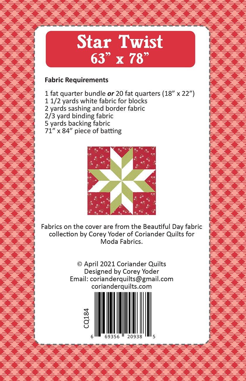 Back of the Star Twist Quilt Pattern by Coriander Quilts