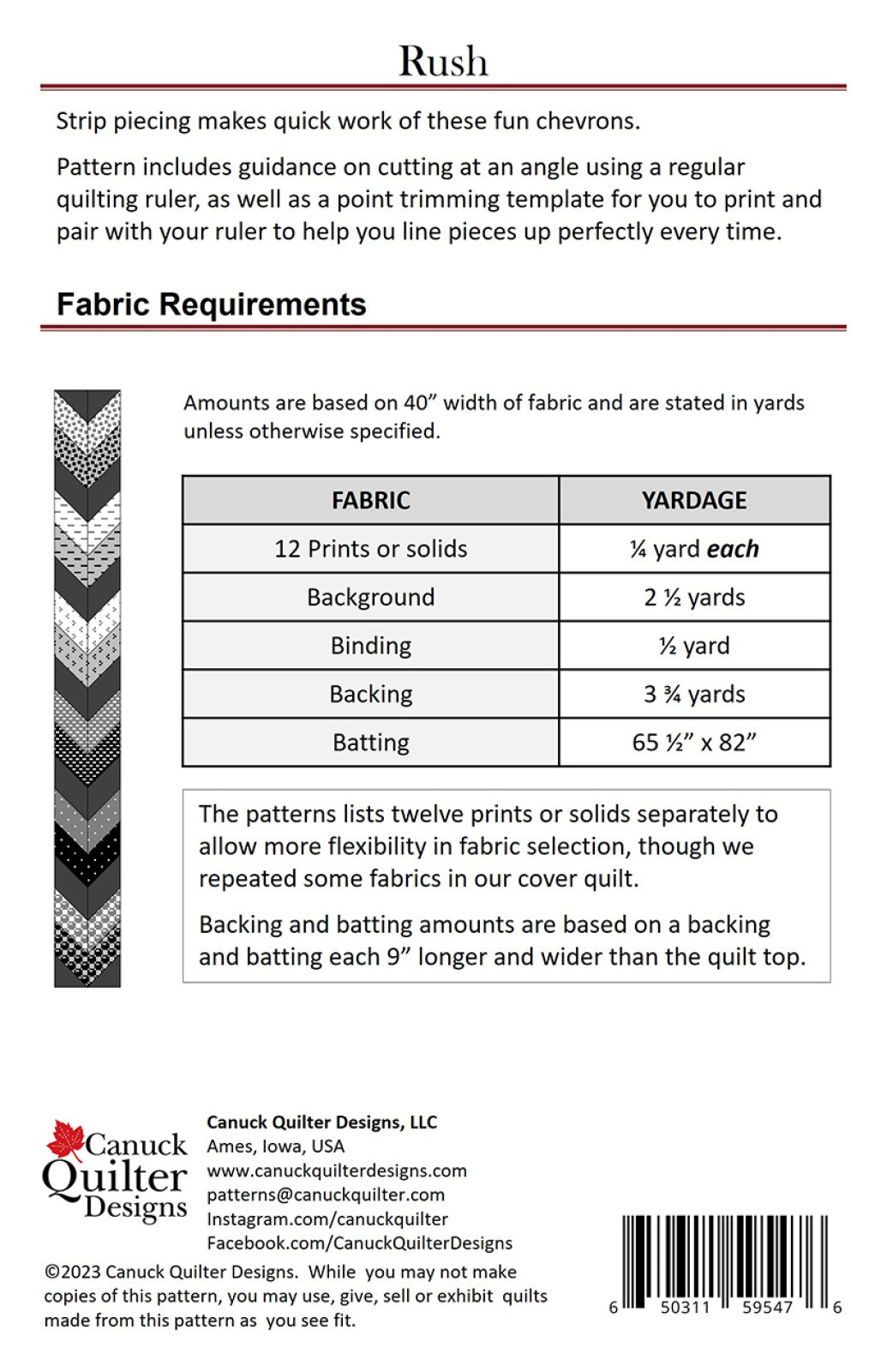 Back of the Rush Quilt Pattern by Canuck Quilter Designs