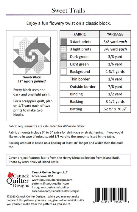 Back of the Sweet Trails Quilt Pattern by Canuck Quilter Designs
