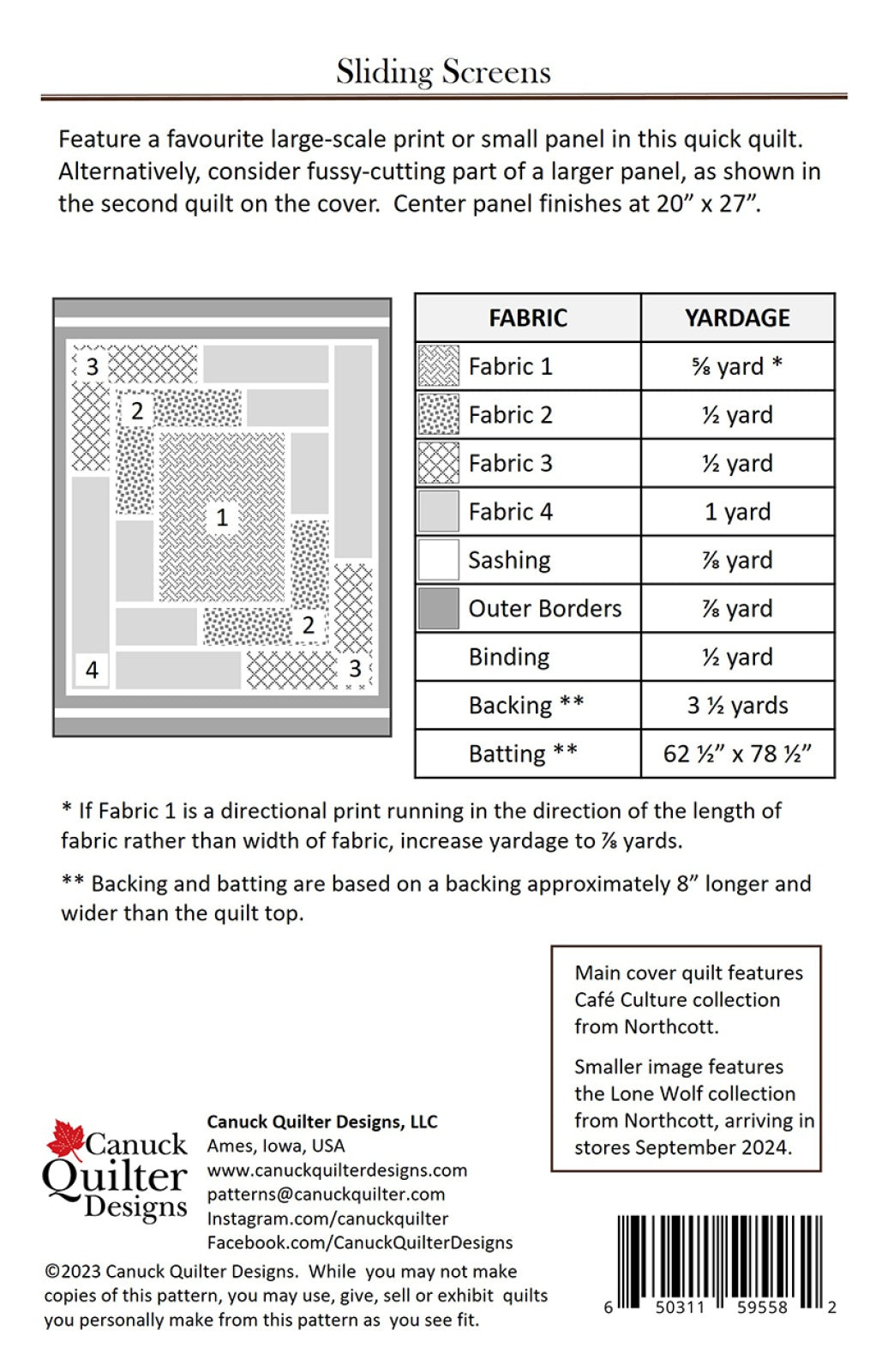 Back of the Sliding Screens Quilt Pattern by Canuck Quilter Designs