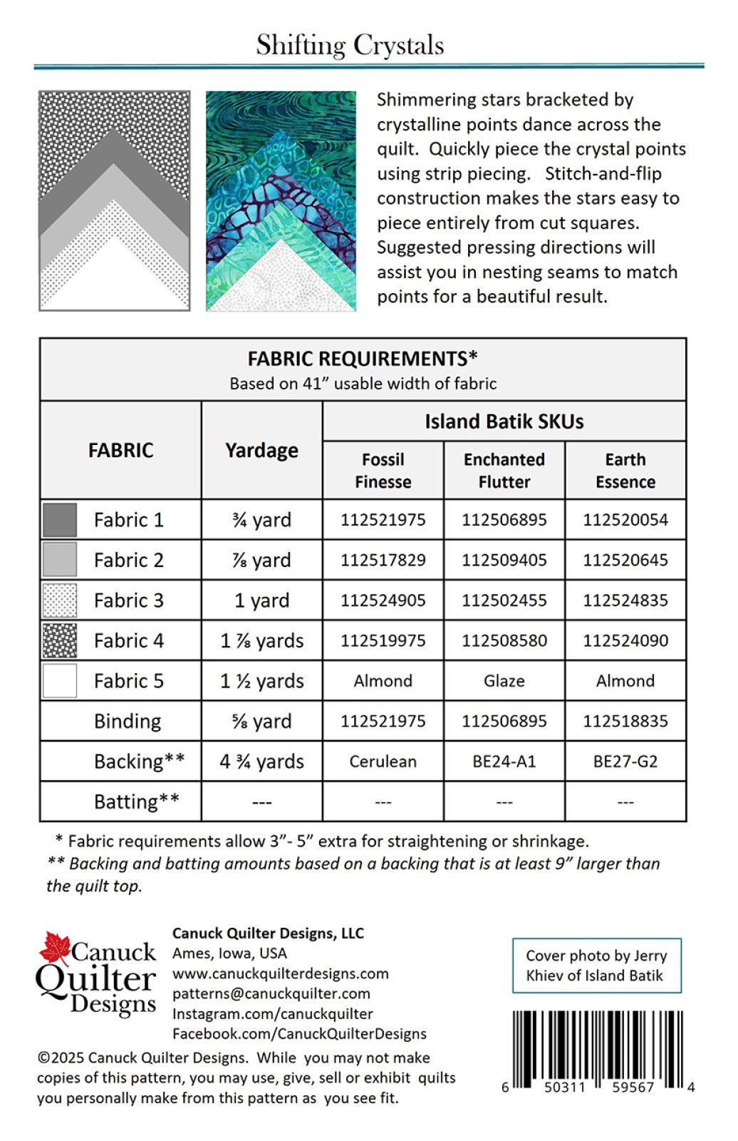 Back of the Shifting Crystals Quilt Pattern by Canuck Quilter Designs