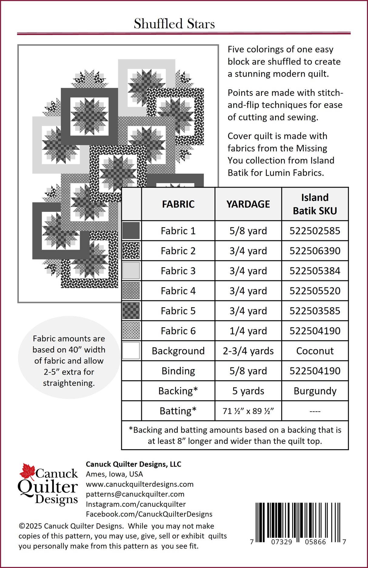 Back of the Shuffled Stars Downloadable Pattern by Canuck Quilter Designs