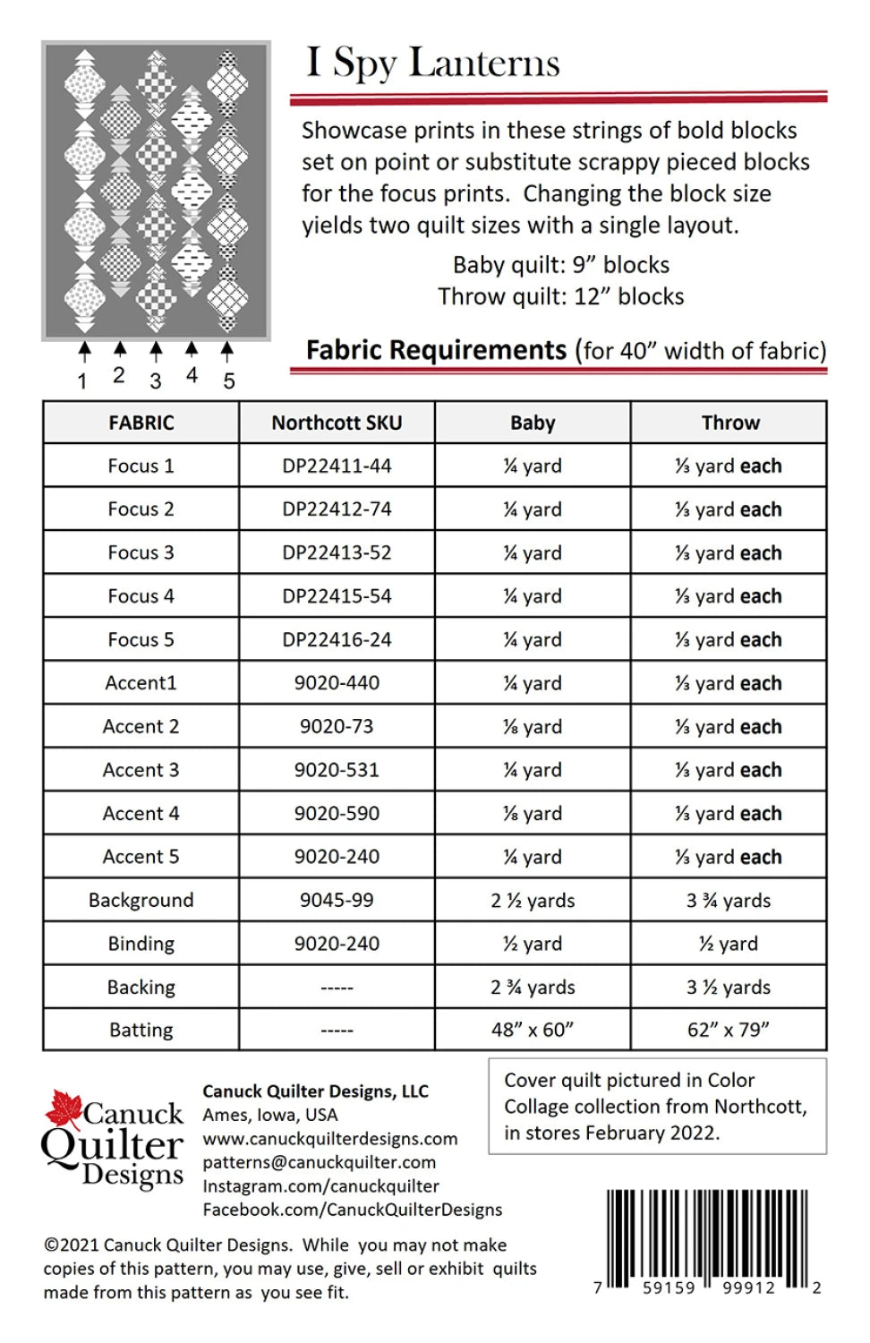 Back of the I Spy Lanterns Quilt Pattern by Canuck Quilter Designs