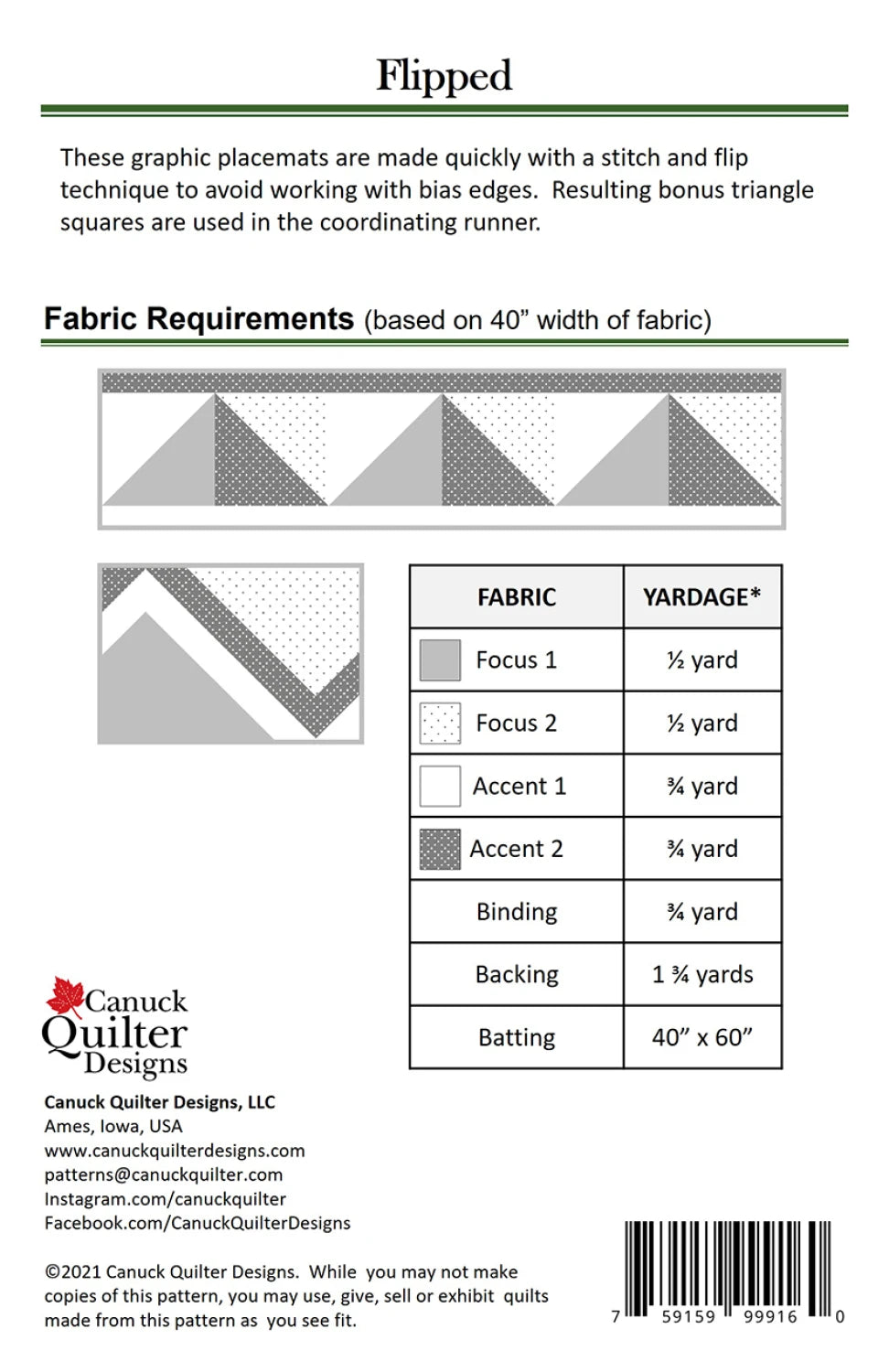 Back of the Flipped Quilt Pattern by Canuck Quilter Designs