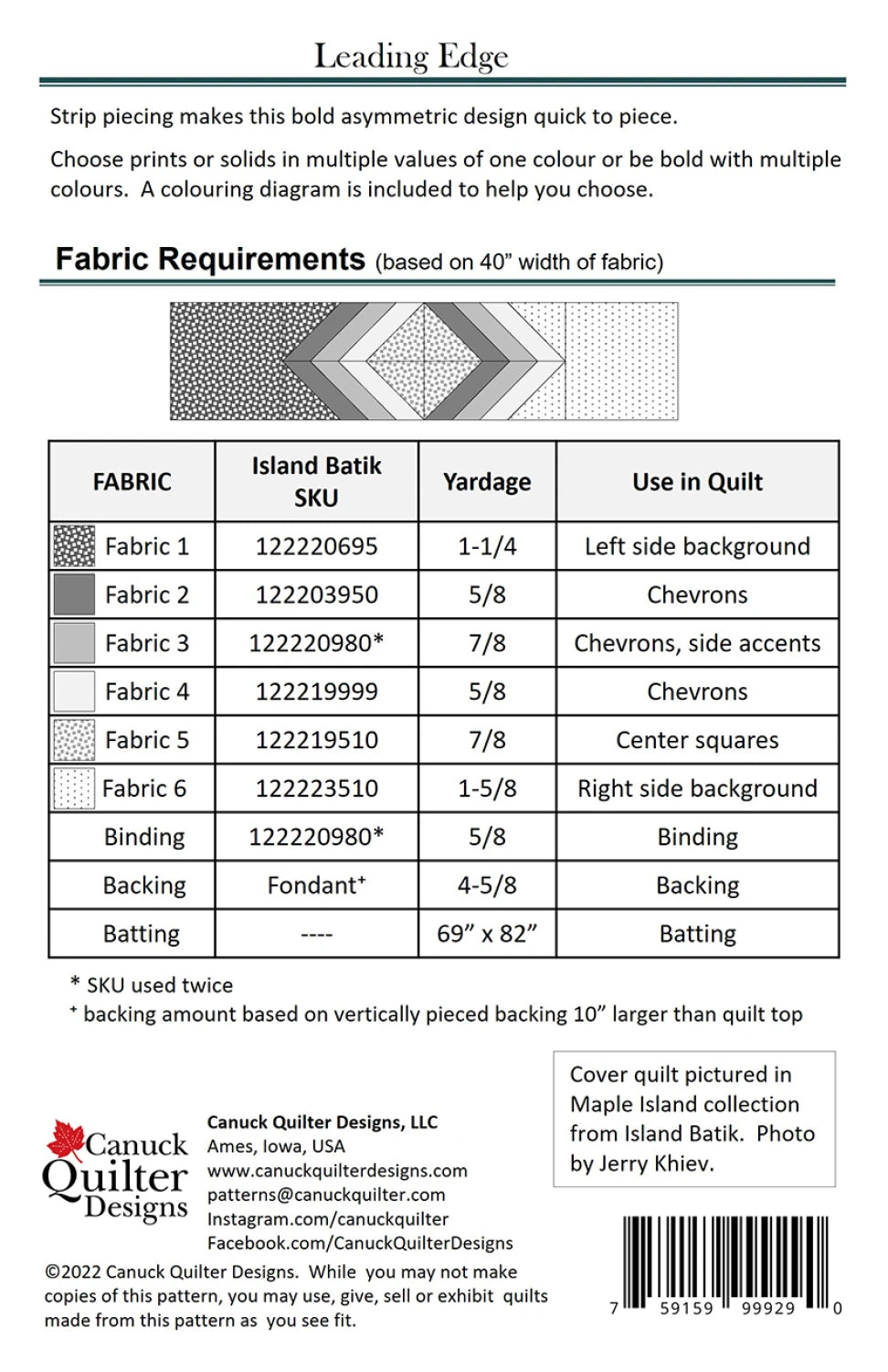 Back of the Leading Edge Quilt Pattern by Canuck Quilter Designs