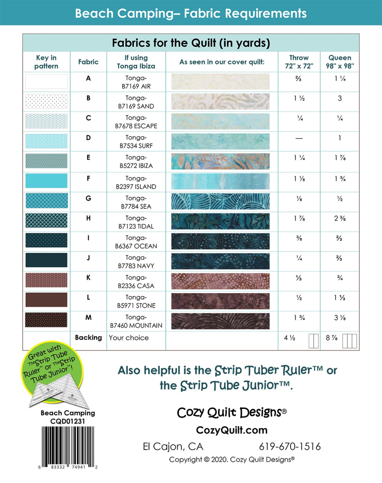 Back of the Beach Camping Quilt Pattern by Cozy Quilt Designs