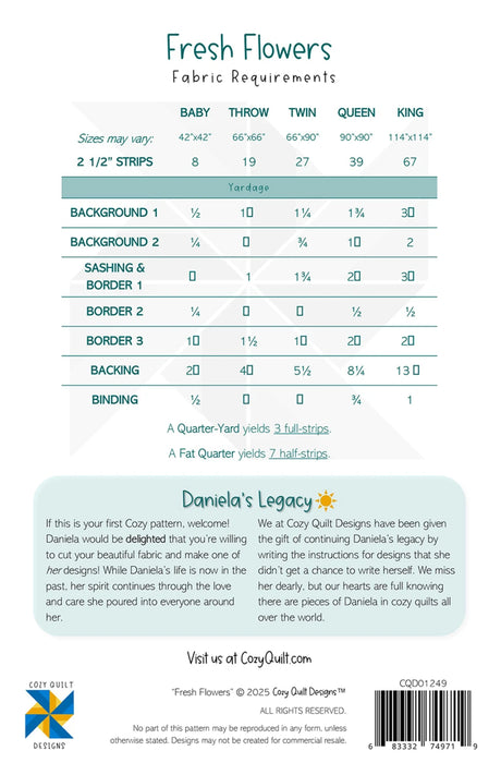 Back of the Fresh Flowers Quilt Pattern by Cozy Quilt Designs