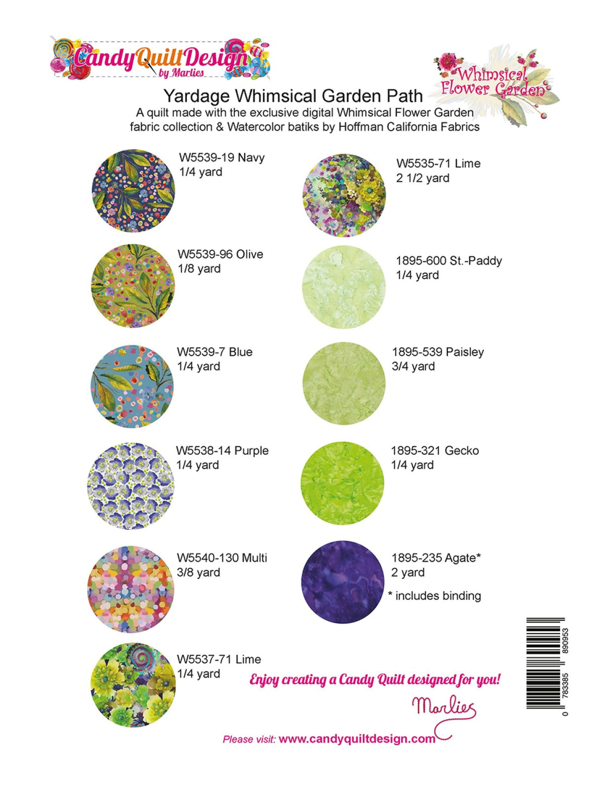 Back of the Whimsical Garden Path Quilt Pattern by Candy Quilt Design