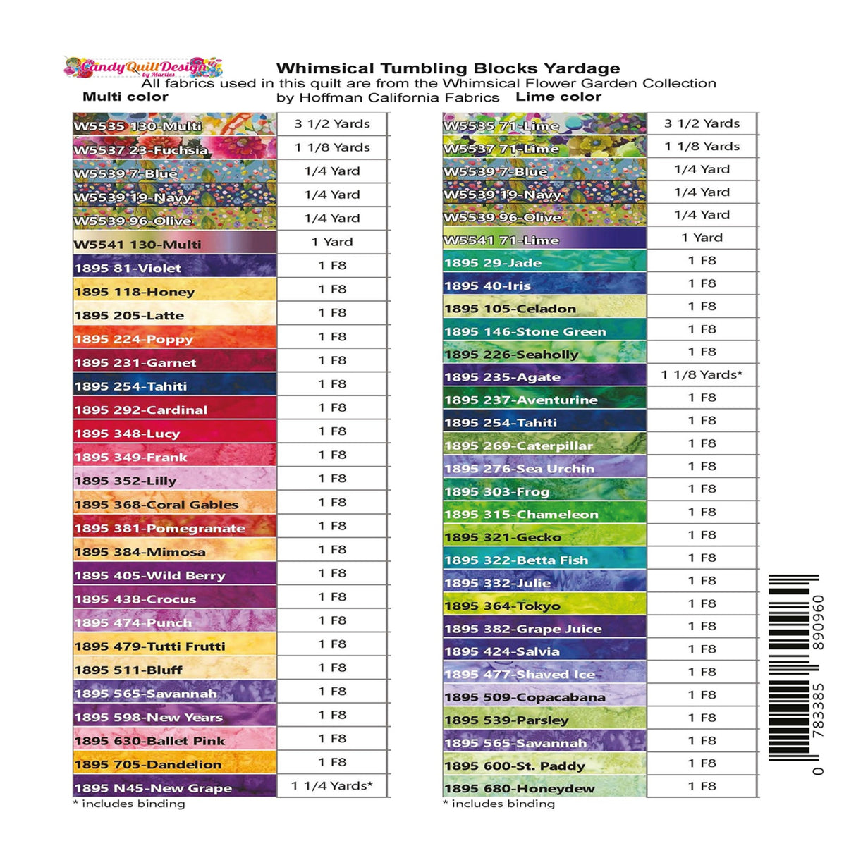 Back of the Whimsical Tumbling Blocks Quilt Pattern by Candy Quilt Design