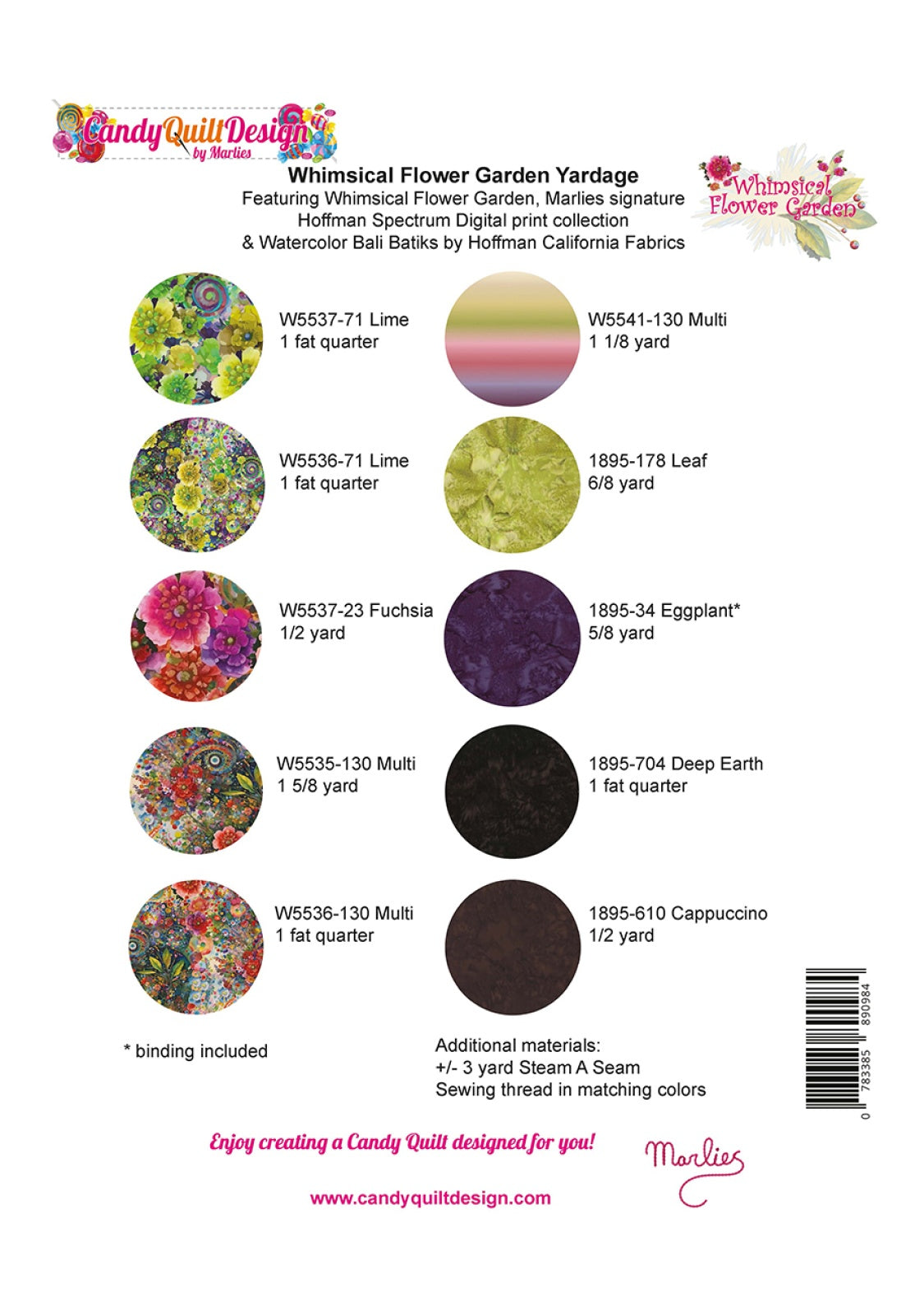 Back of the Whimsical Flower Garden Quilt Pattern by Candy Quilt Design