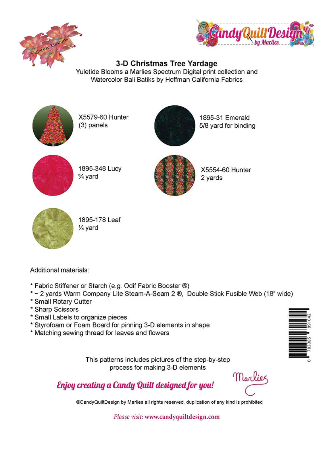 Back of the 3-D Christmas Tree Quilt Pattern by Candy Quilt Design