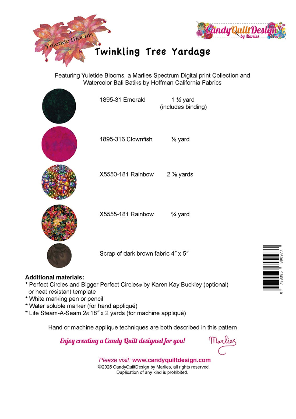 Back of the Twinkling Tree Quilt Pattern by Candy Quilt Design