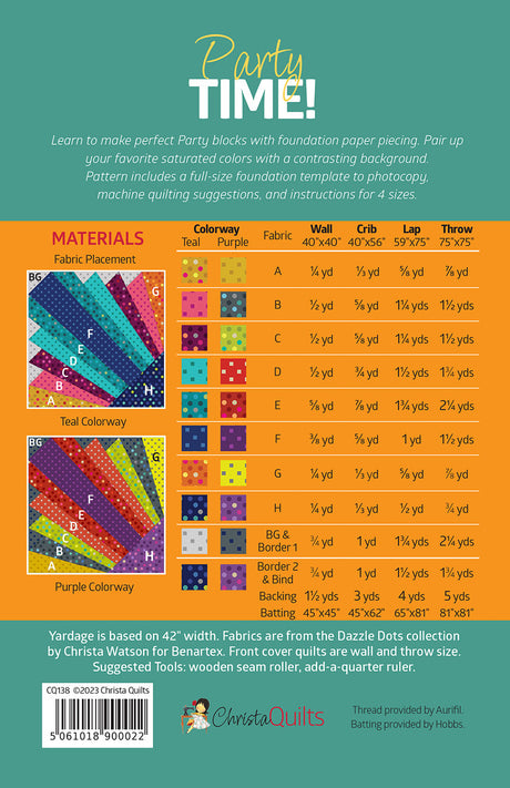 Back of the Party Time Quilt Pattern by Christa Quilts