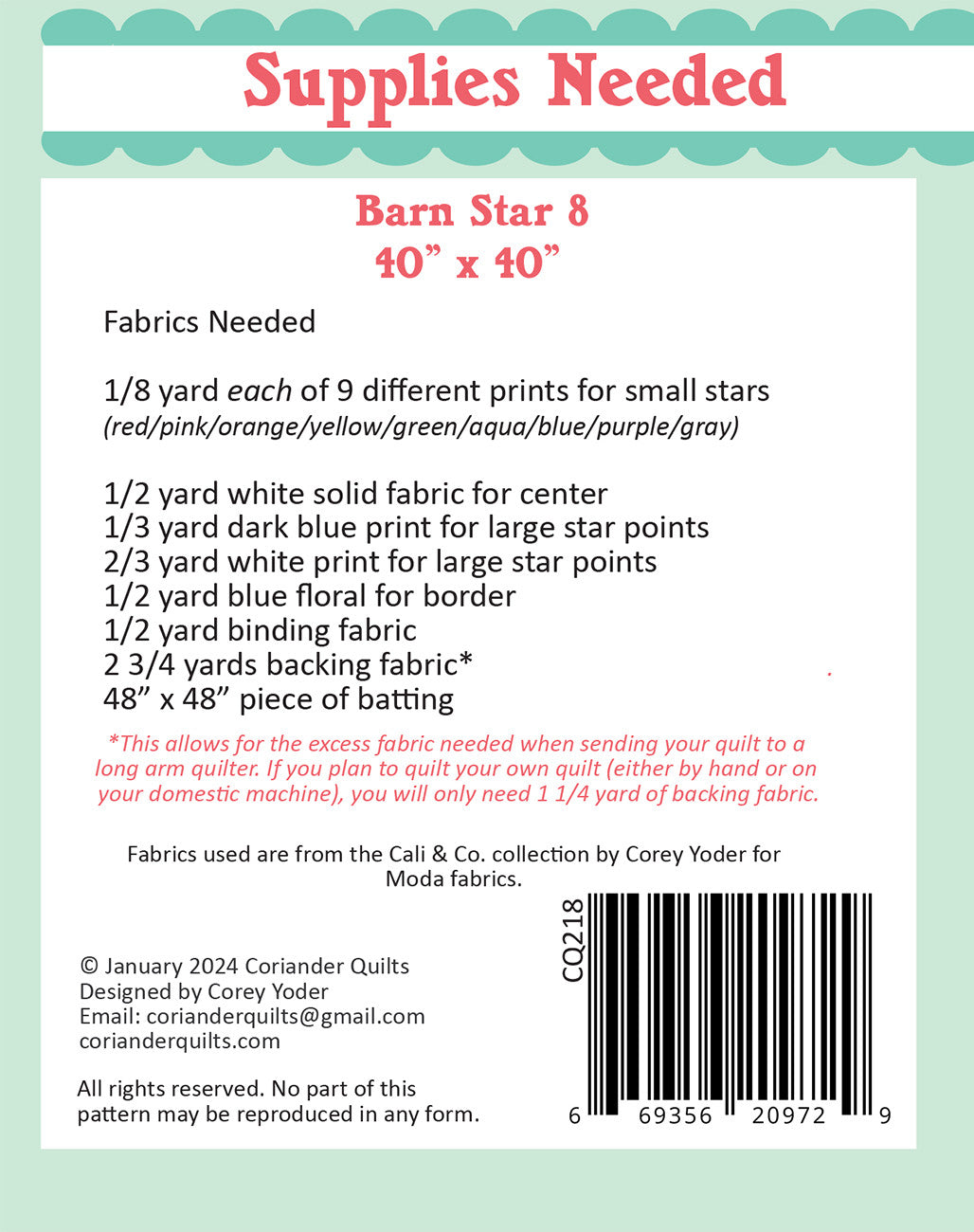 Back of the Barn Star 8 Quilt Pattern by Coriander Quilts