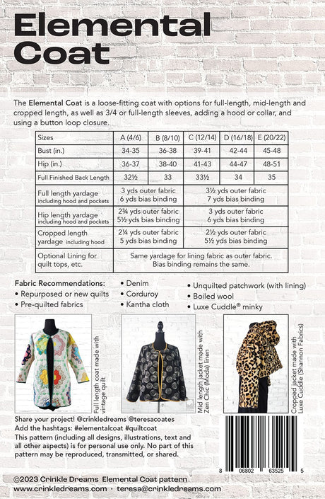 Back of the Elemental Coat Sewing Pattern by Crinkle Dreams