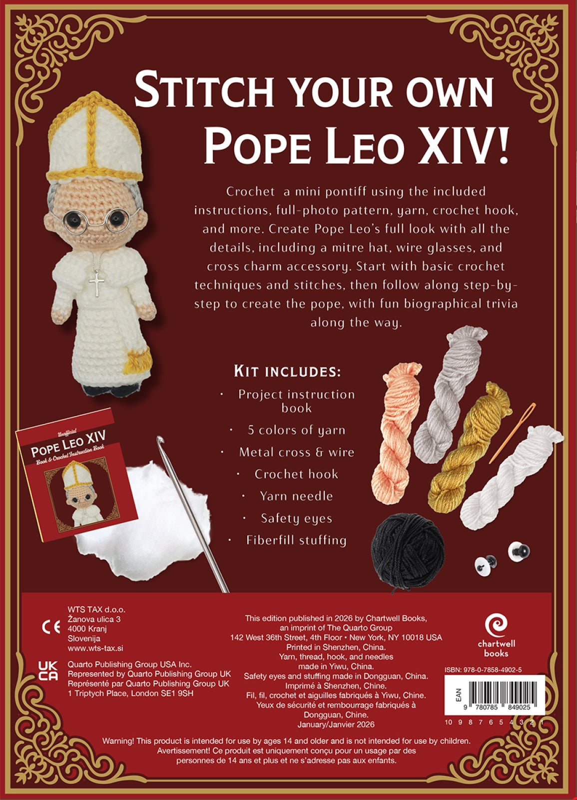 Back of the Unofficial Pope Leo XIV Book and Chrochet by Quarto Books