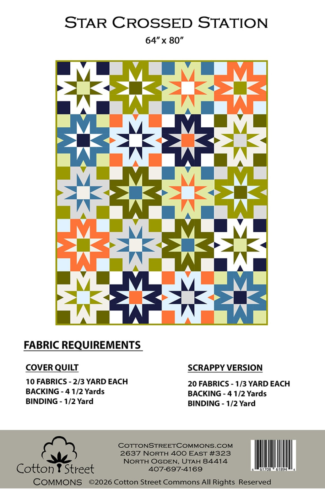 Back of the Star Crossed Station Quilt Pattern by Cotton Street Commons