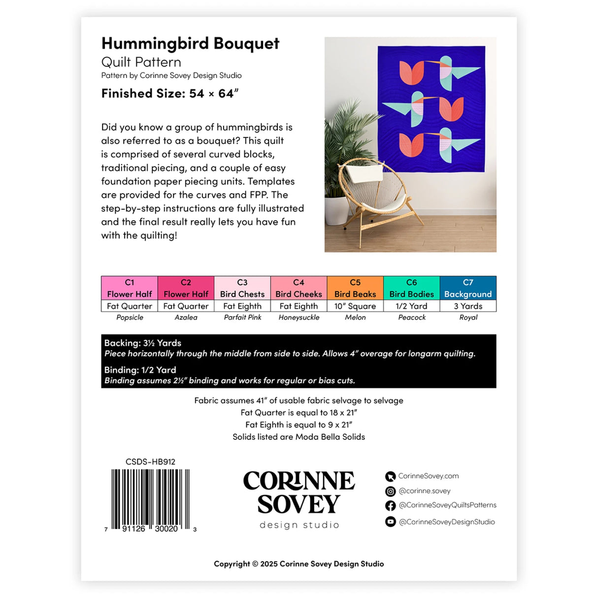 Back of the Hummingbird Bouquet Quilt Pattern by Corinne Sovey Design Studio