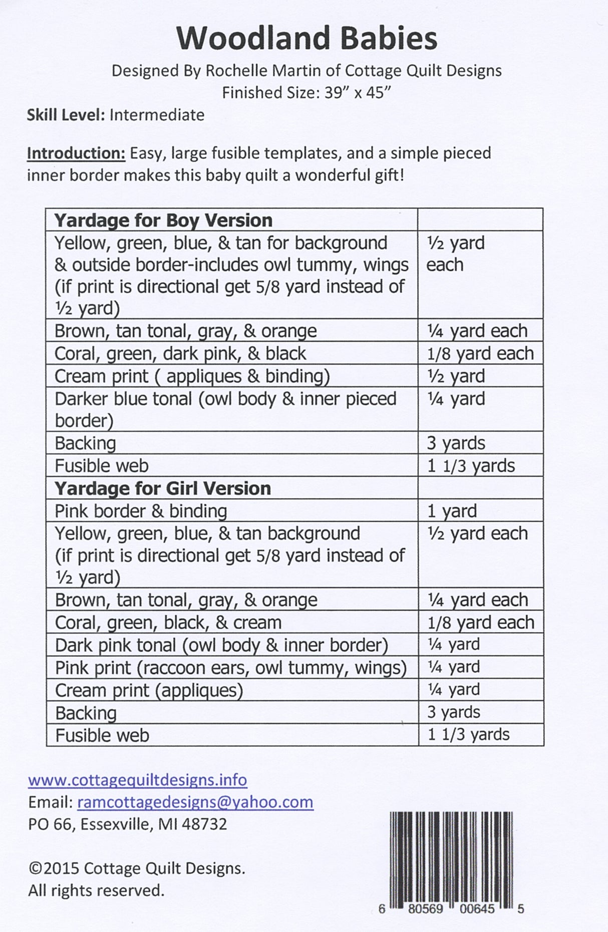 Woodland Babies Quilt Pattern by Cottage Quilt Designs