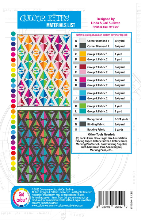 Back of the Colour Kites Quilt Pattern by Colourwerx