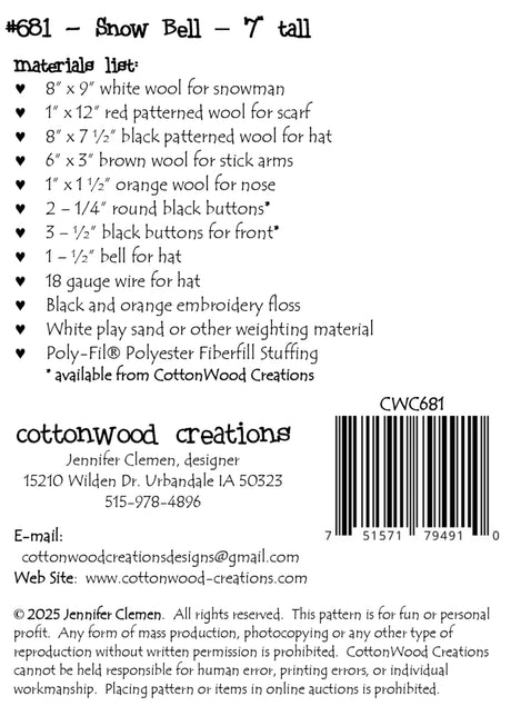 Back of the Snow Bell by Cottonwood Creations