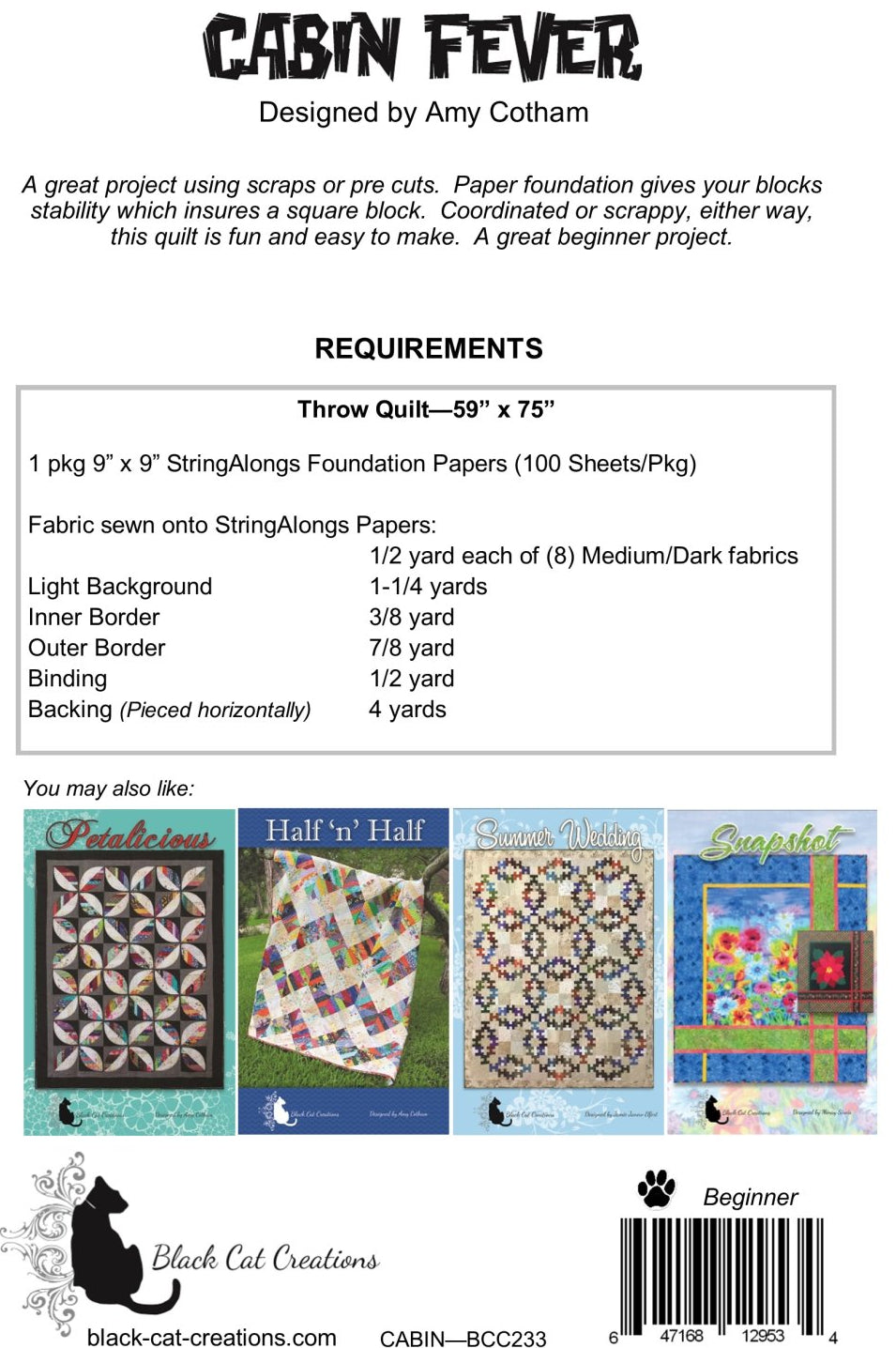 Back of the Cabin Fever Downloadable Pattern by Black Cat Creations